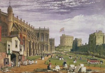 Unterer Hof mit Blick auf die St. Georgs-Kapelle und den Rundturm, Windsor Castle, 1838